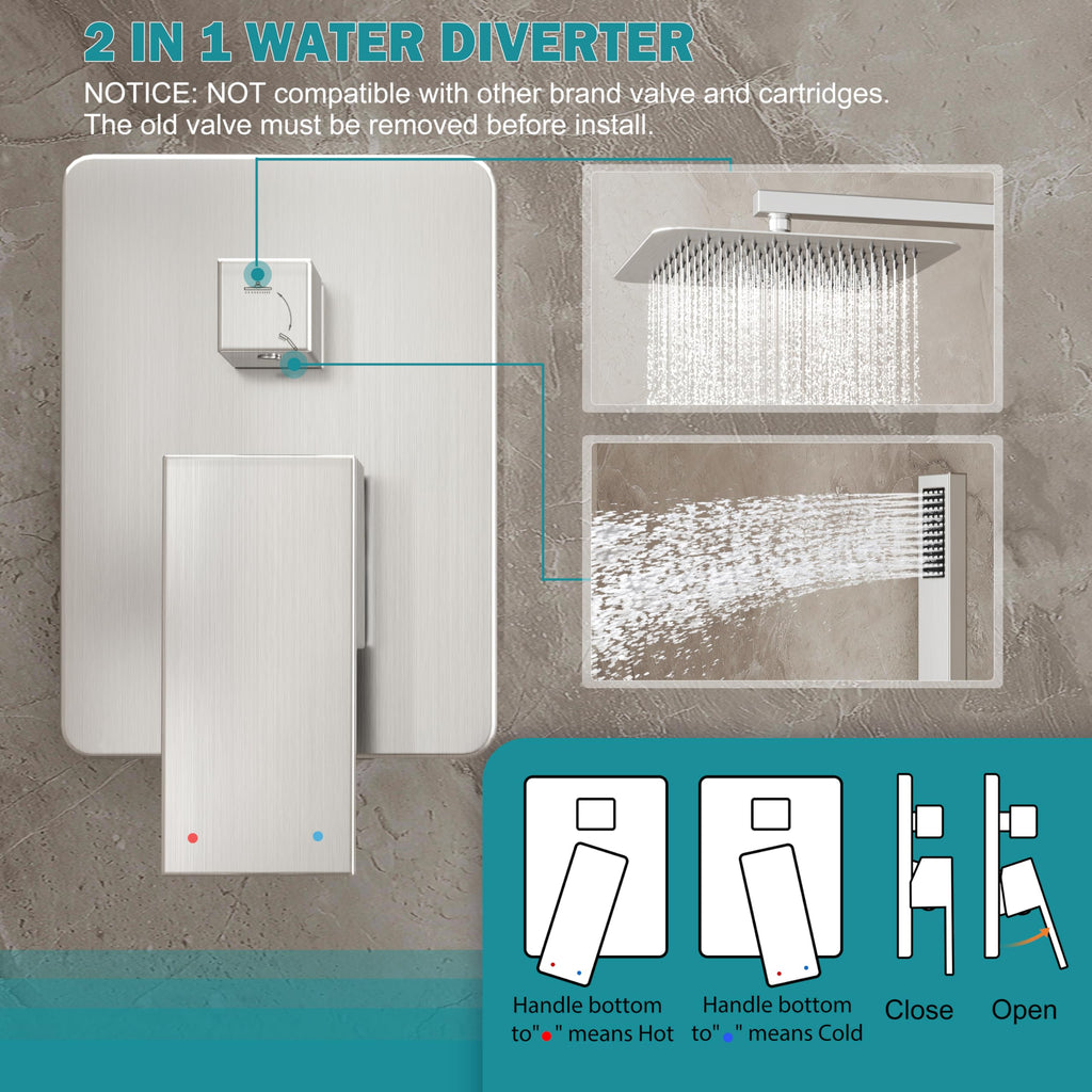 12" Rain Shower System with Handheld & Valve, Brushed Nickel
