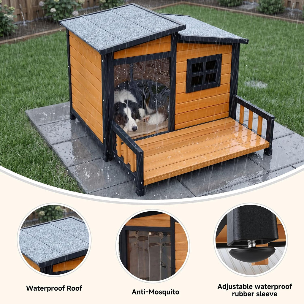 Large Dog House Outdoor Elevated Wooden Dog Kennel with Porch Brown 39"