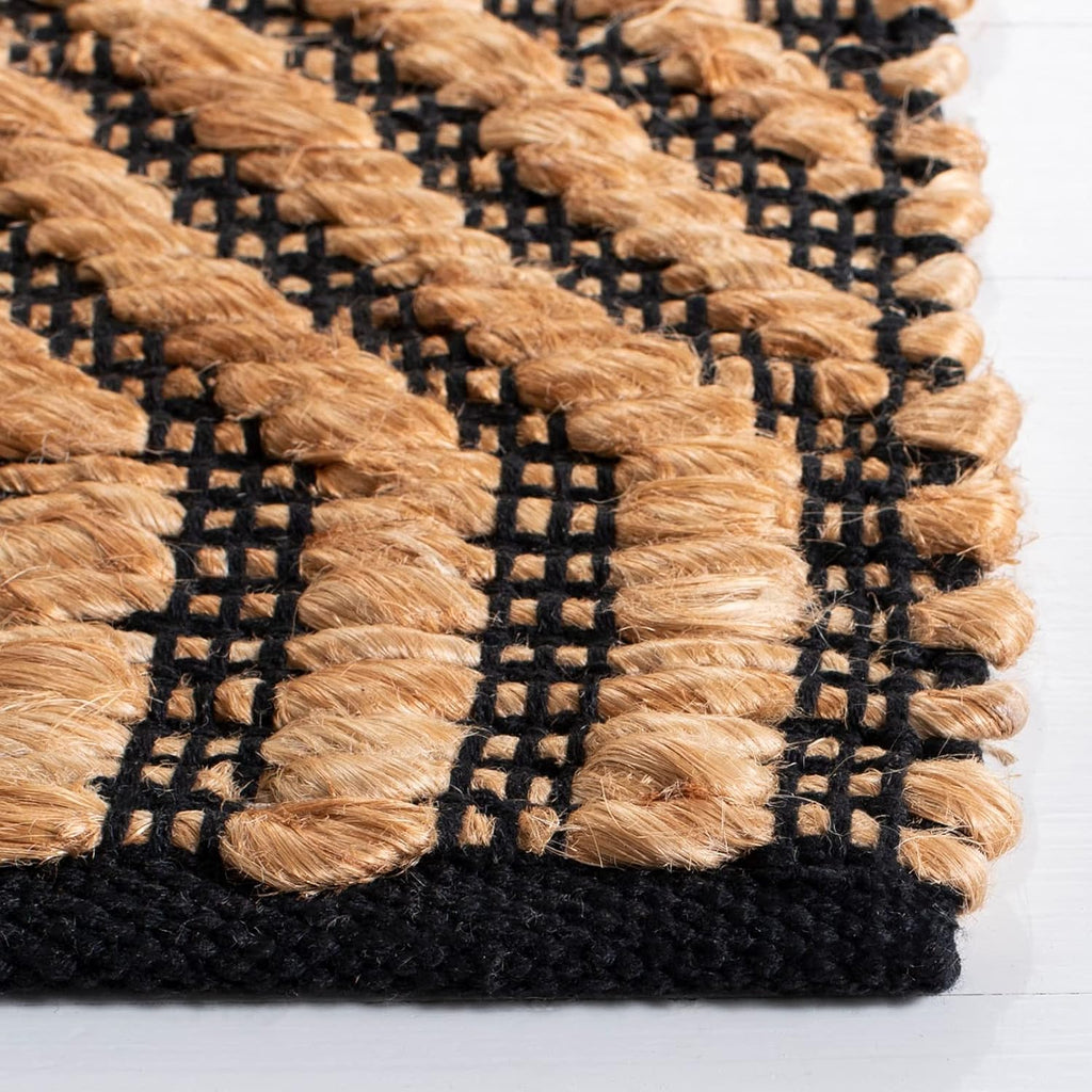 Kilim Collection Area Rug, Natural & Black, Handmade Boho Jute, Ideal for High Traffic Areas (KLM456A)