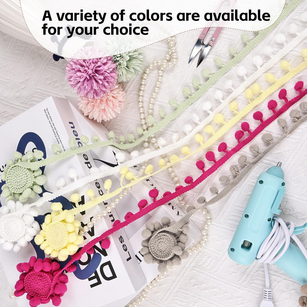 1Inch Pom Pom Trim10mm Ball Fringe Fabric Trim Ribbon Sewing Fringe - 20 Yard