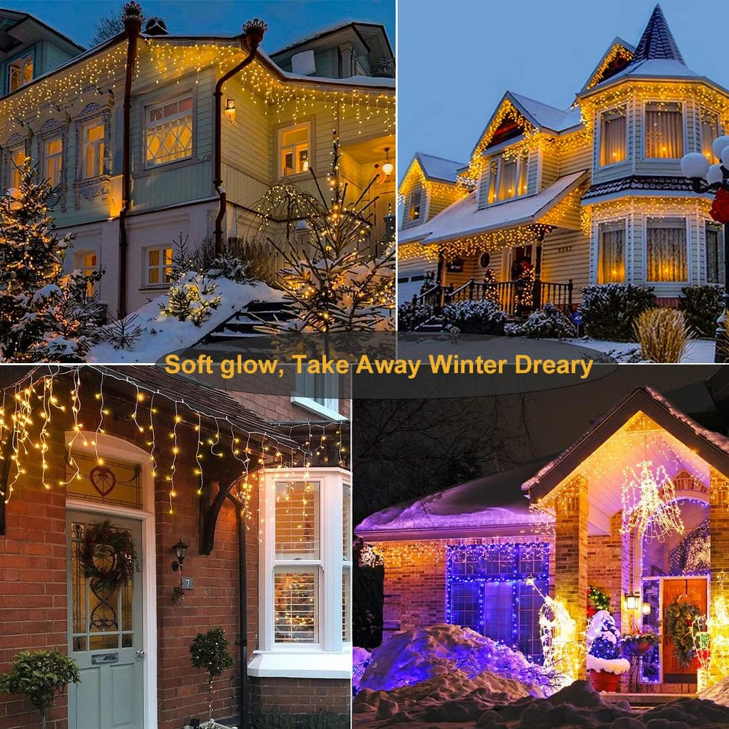 Icicle Lights for Outside Christmas Lights Outdoor 66ft 640 LEDs Warm White