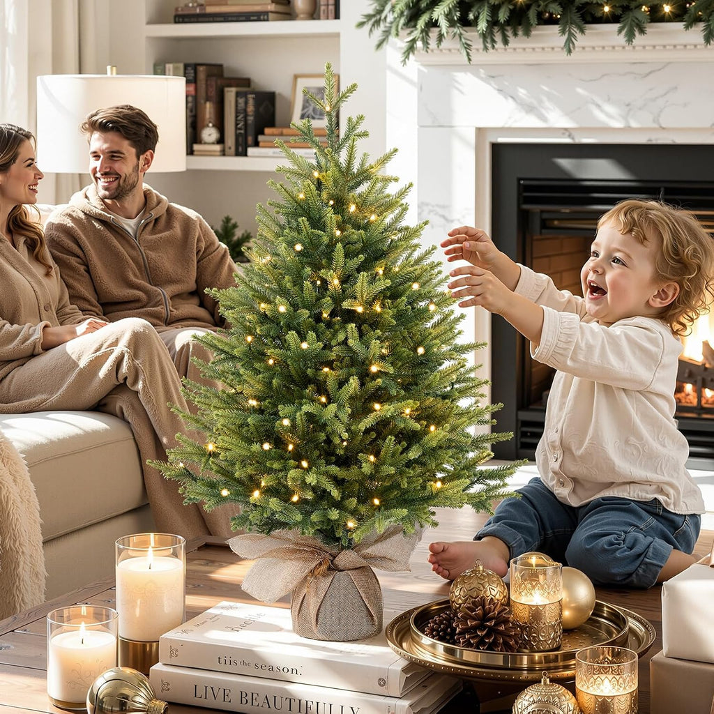 3ft Prelit Artificial Mini Christmas Tree for Tabletop Desk Decor