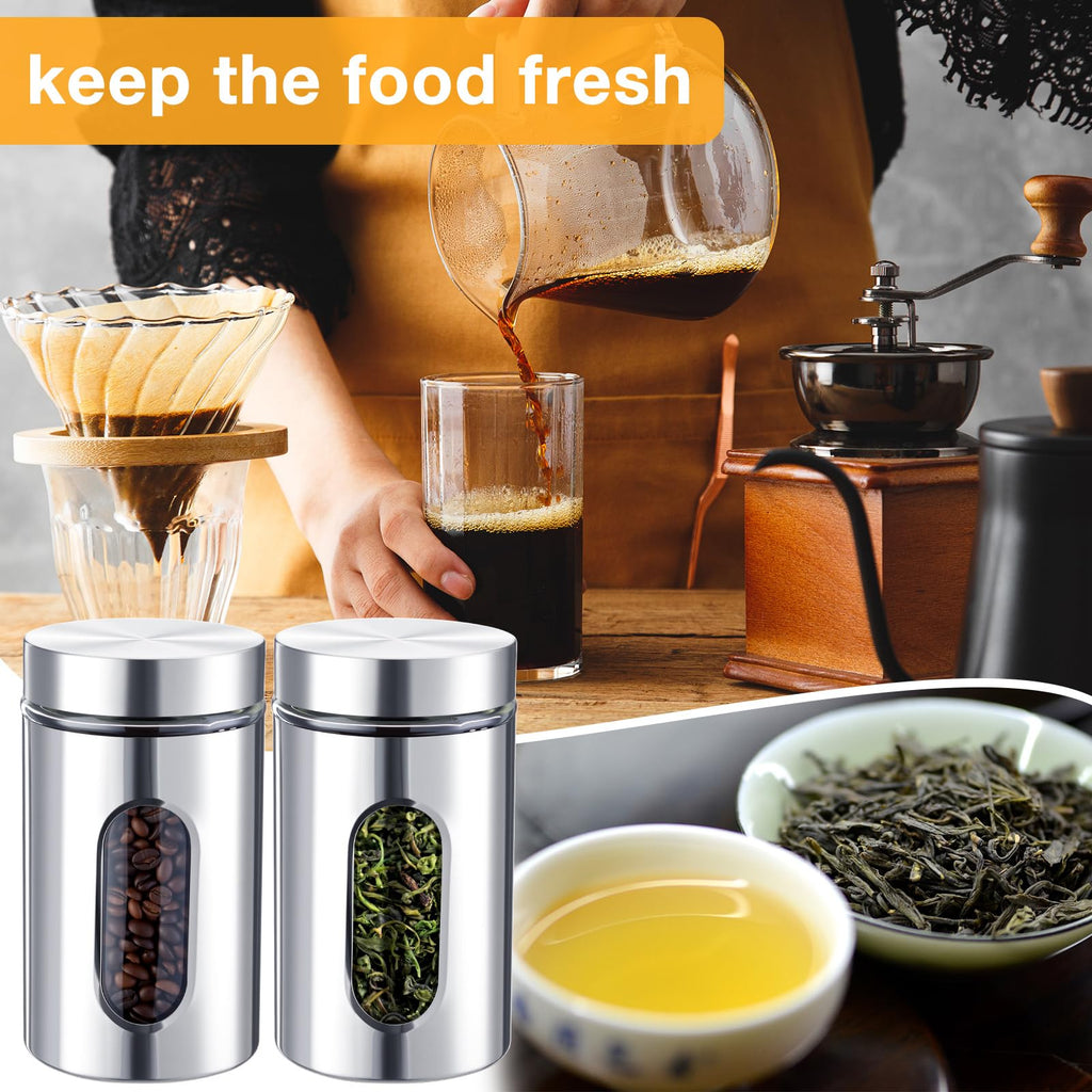 3 Pcs Stainless Steel Canister Set with Glass Windows Visible Storage Jars Silver Kitchen Canister Set for Pasta