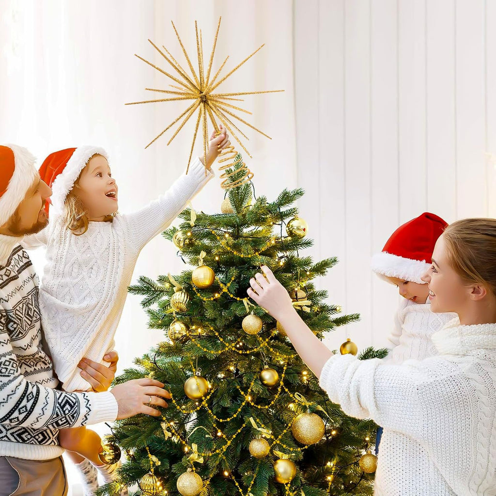 13.7 Inch Gold Christmas Tree Topper - 3D Burst Gold Tree Topper, Exploding Star Christmas Tree New Year Holiday Tree