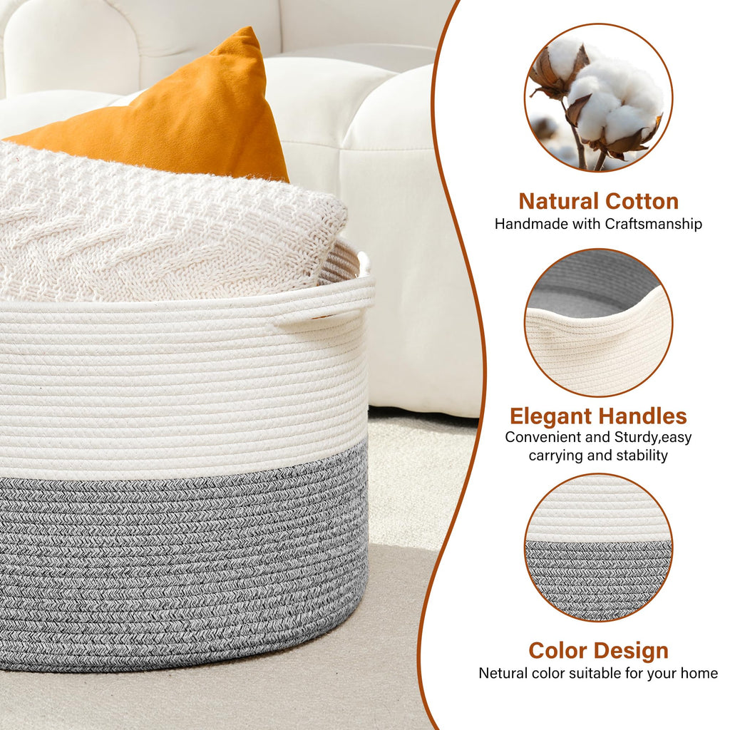 Foldable Laundry Hamper Basket with Collapsible Handle Cotton Rope Soft Woven Fabric Storage Organizer Clothes Toys