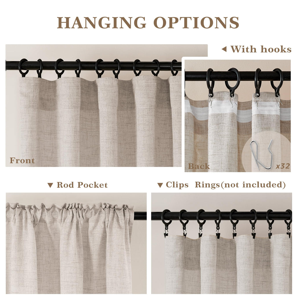Extra Long Linen Curtains 120 Inch Length 2 Panels Semi Sheer