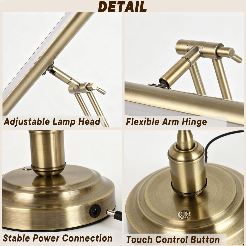 LED Piano Lamp, Antique Brass Touch Control Light for Grand Piano, 3 Color Modes Dimmable LED Desk Lamp, Adjustable