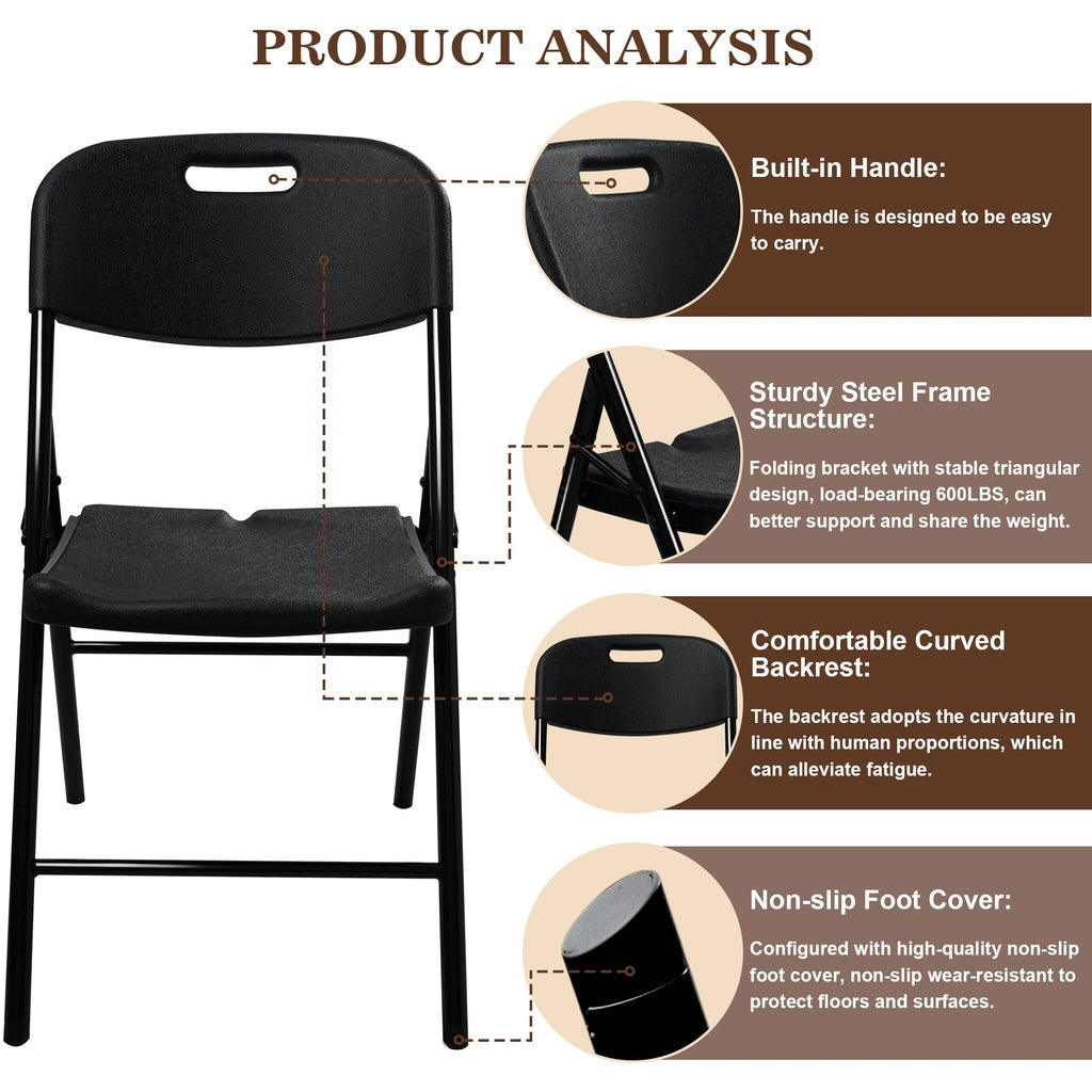 6 Pack Folding Chair, 600 lb Weight Capacity, Indoor/Outdoor Heavy Duty Foldable Chairs for Restaurants, Kitchens