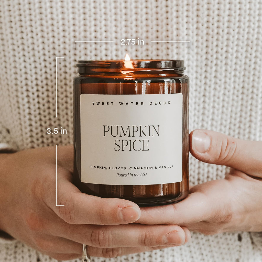 Pumpkin Spice Candle, 9oz Amber Glass Jar, Fall