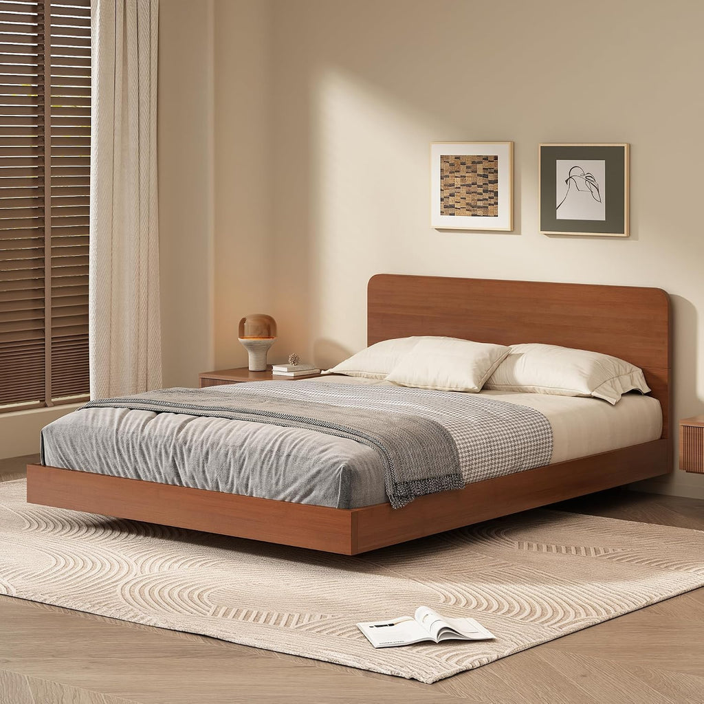 Bamboo Japanese Joinery Floating Bed Frame with Headboard
