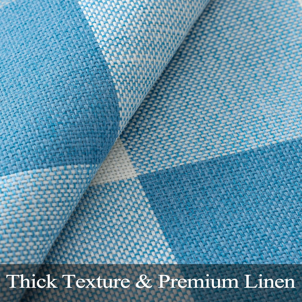 Fall Plaid Linen Throw Pillow Covers 22x22 Set of 2 Sky Blue