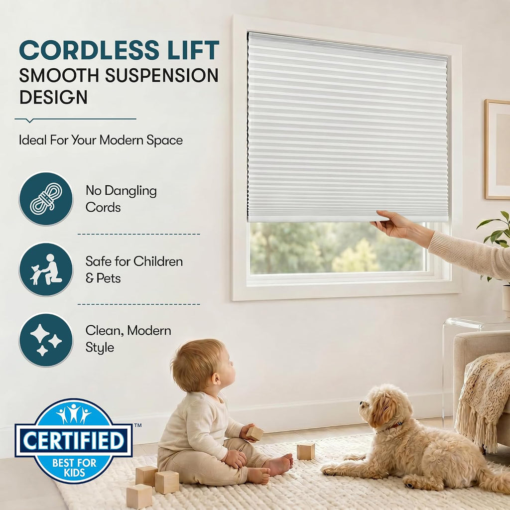 Cellular Cordless Shades for Indoor Windows, No Drill No Tools, Adhesive Mount, Thermal Insulation, Room Darkening