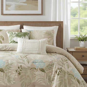 Comforter Set, Tropical Palm Print, Soft Cotton Oversized Comforter for a -Size Bed, Coastal