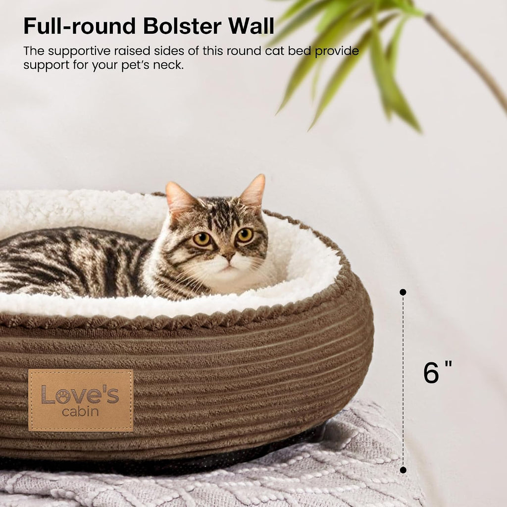 Round Donut Cat and Dog Cushion Bed, 20in Pet Bed for Cats or Small Dogs, Anti-Slip & Water-Resistant Bottom, Super
