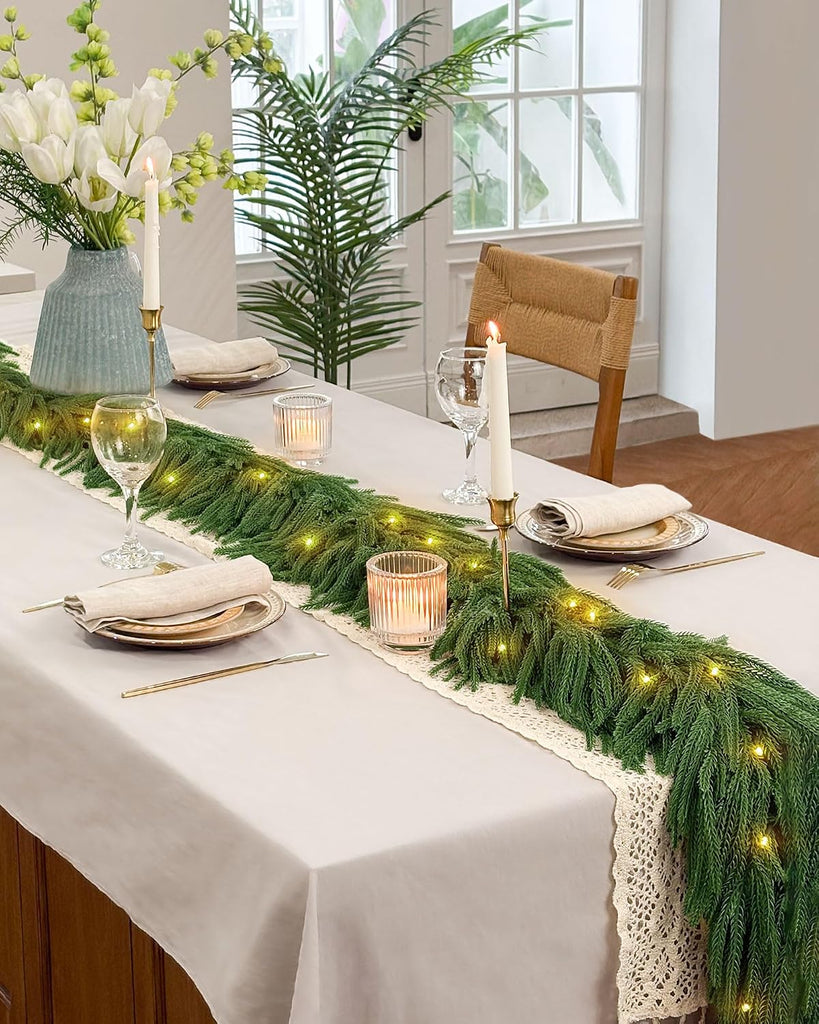 6ft Christmas Garland with Lights, Norfolk Pine Garland, Realistic