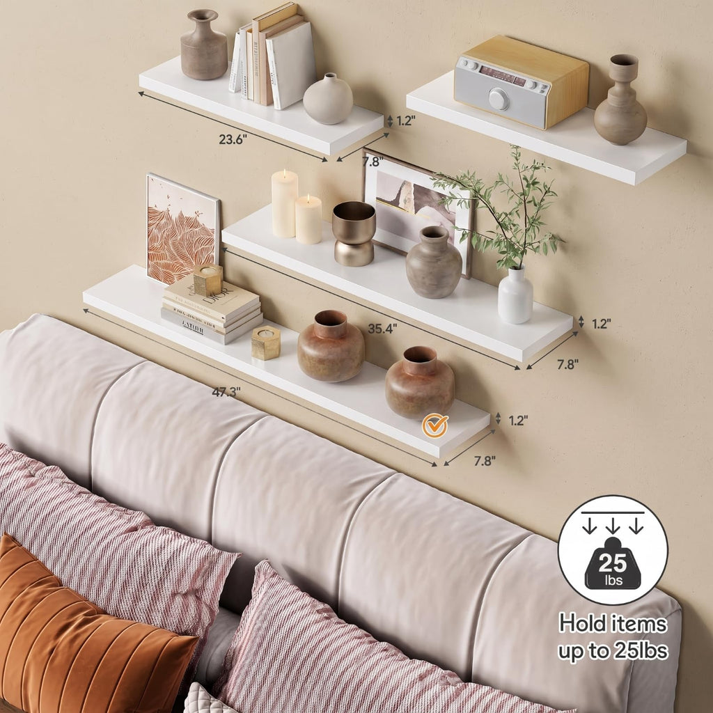 48 Inch White Floating Shelves, 4 ft Long Large Wall Shelf