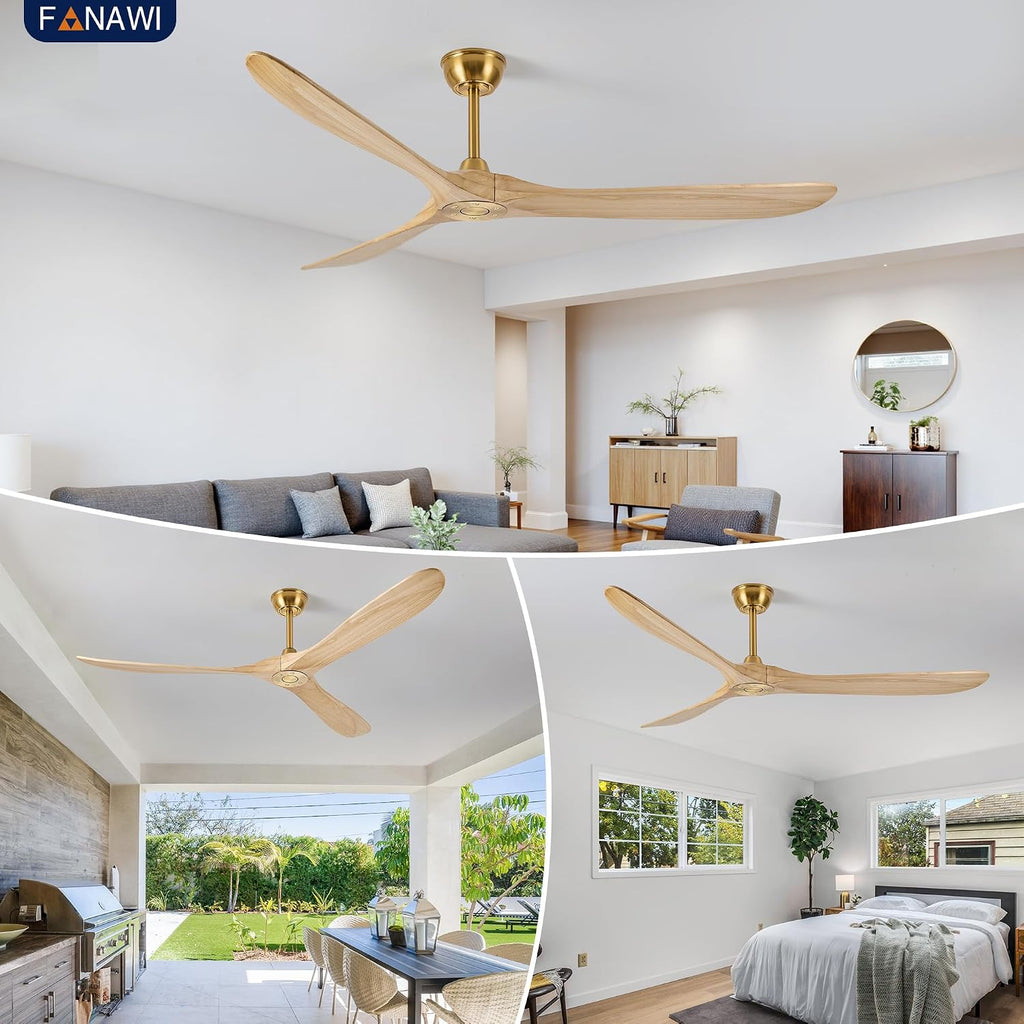 Inspired Maverick Style 72" wood ceiling fan, Brass Gold