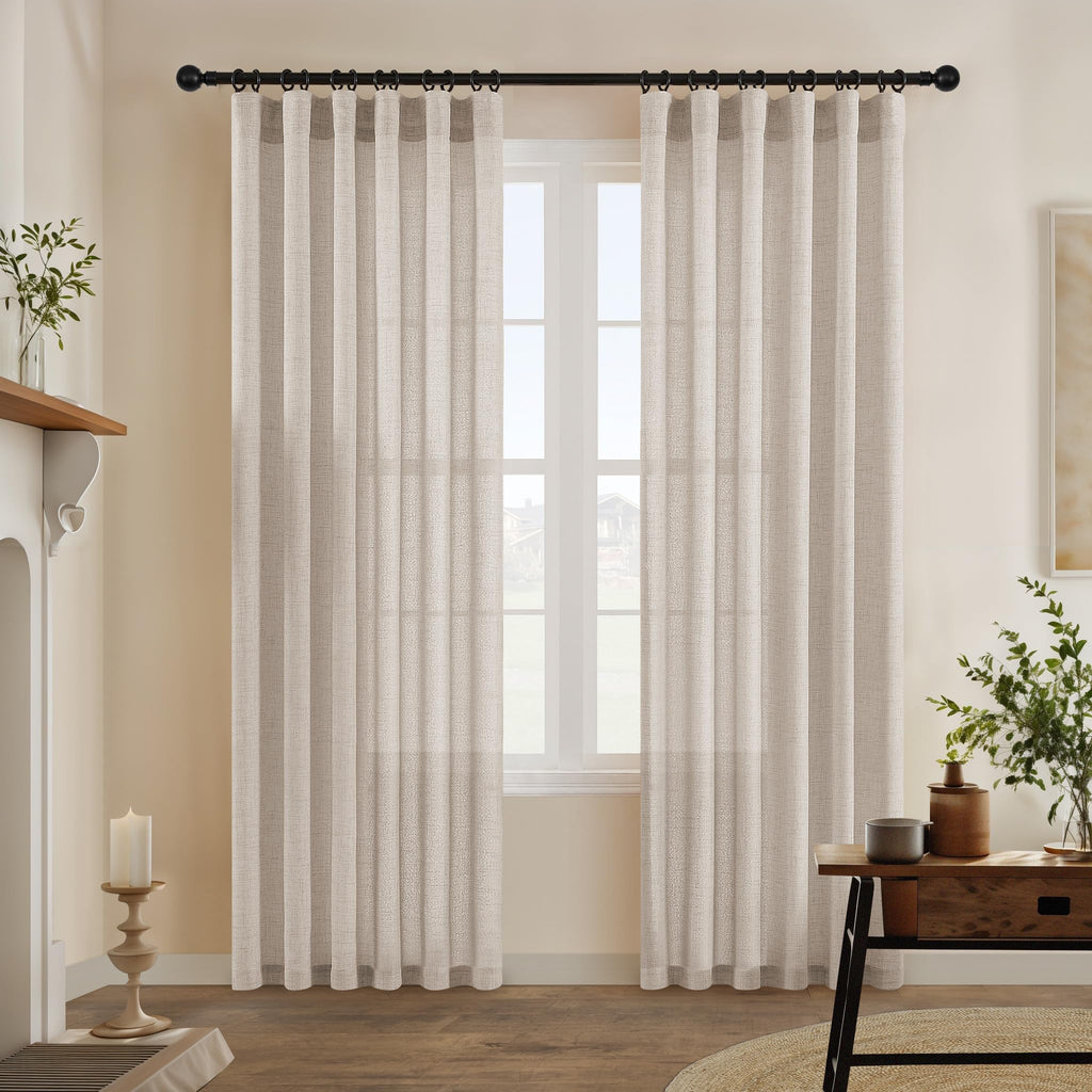 Extra Long Linen Curtains 120 Inch Length 2 Panels Semi Sheer