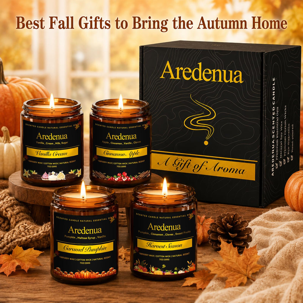 Fall Candles Set, 4 Pack, Cozy Autumn Seasonal Soy Candles Gift