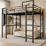 Loft Bed with Desk, Metal Loft Bed Full with 2 Built-in Ladders, Space-Saving Bed Frame, with Safety Guard