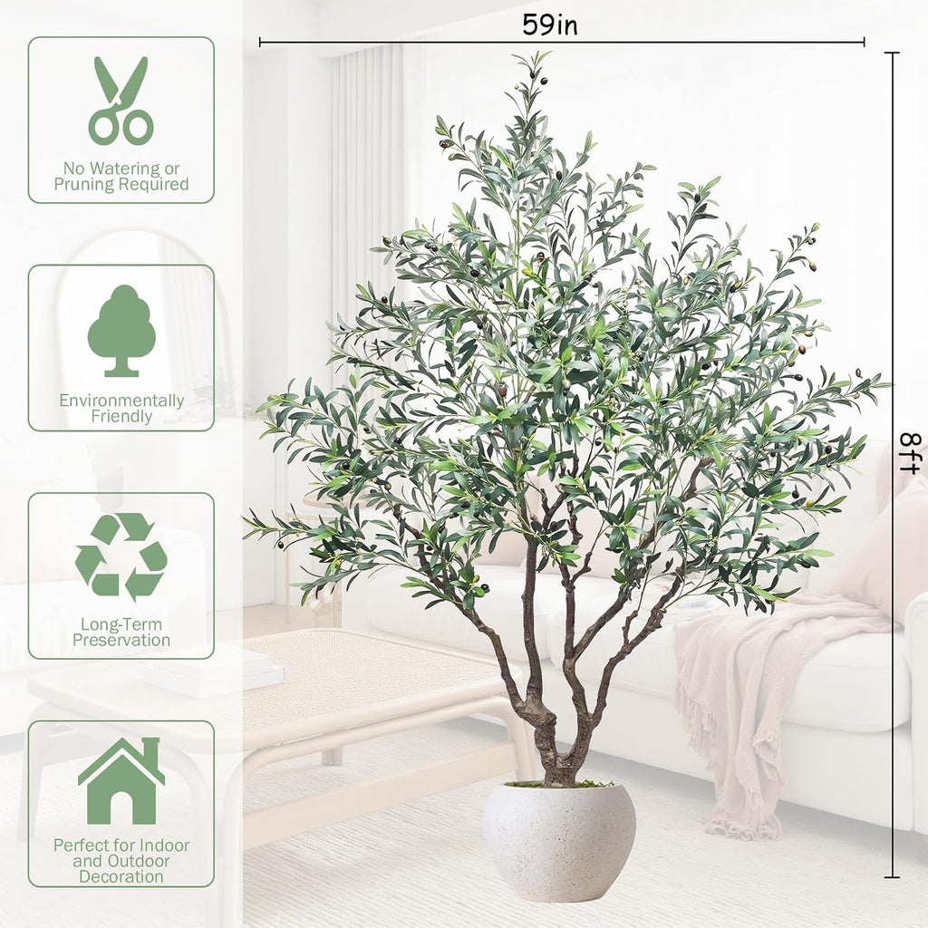 Large Artificial Olive Tree 8FT, Indoor Outdoor Faux Tall Tree