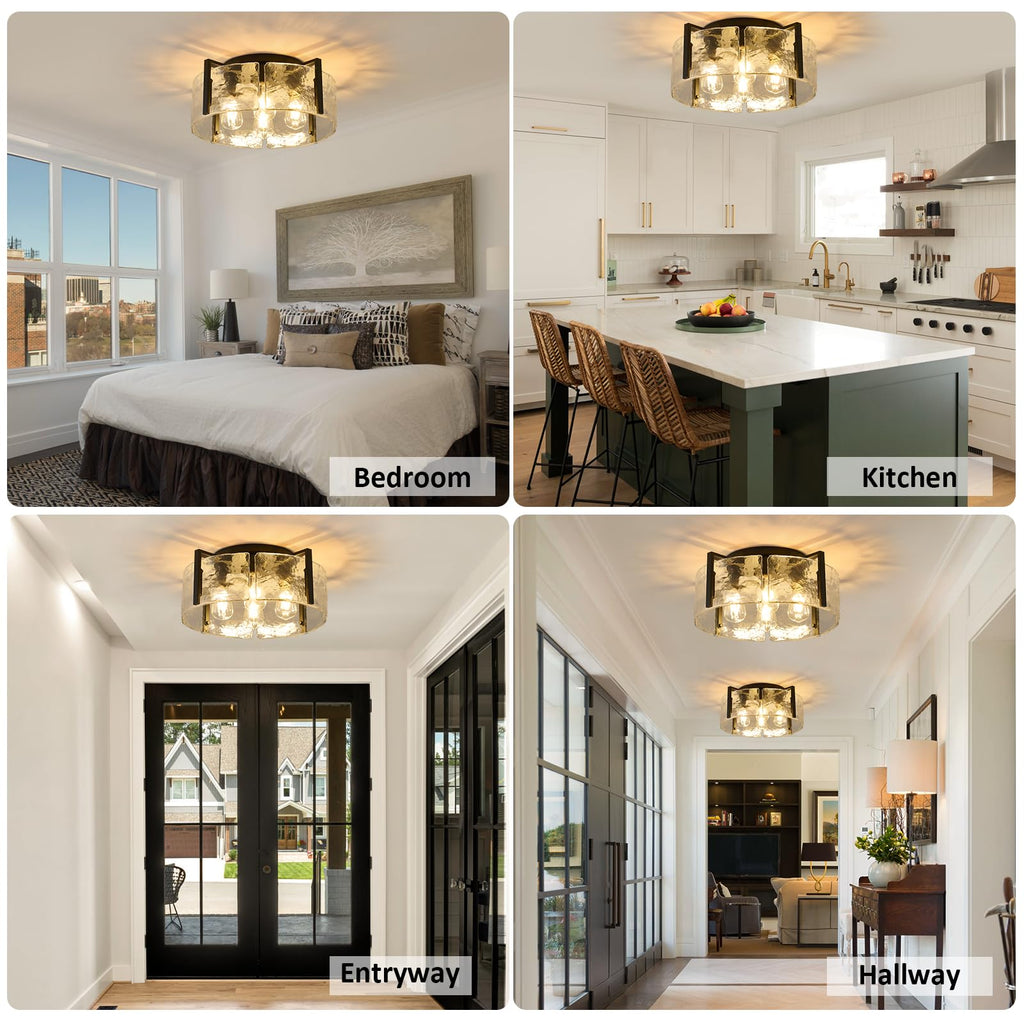 Black Semi Flush Mount Ceiling Light Fixture, 4-Light Modern Hallway Light Fixtures Ceiling Mount, Foyer Kitchen