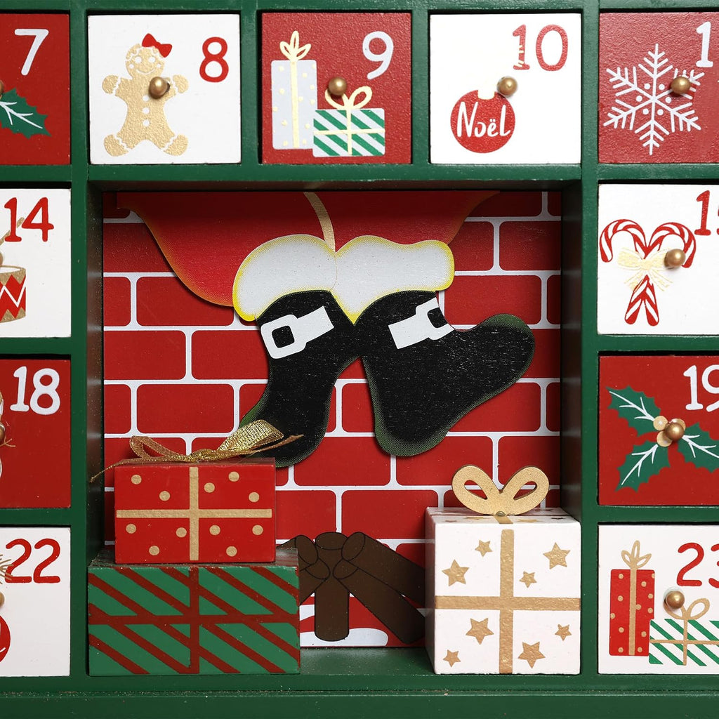 Extra-large Wooden Christmas Advent Calendar with Drawers, 24-Day Countdown to Christmas, Holiday Decoration
