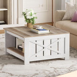 Square Coffee Table, Farmhouse Coffee Table with Storage
