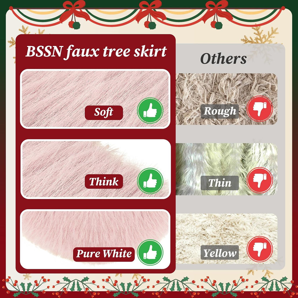 60 Inch Pink Faux Fur Christmas Tree Skirt Plush Xmas Tree Base Cover