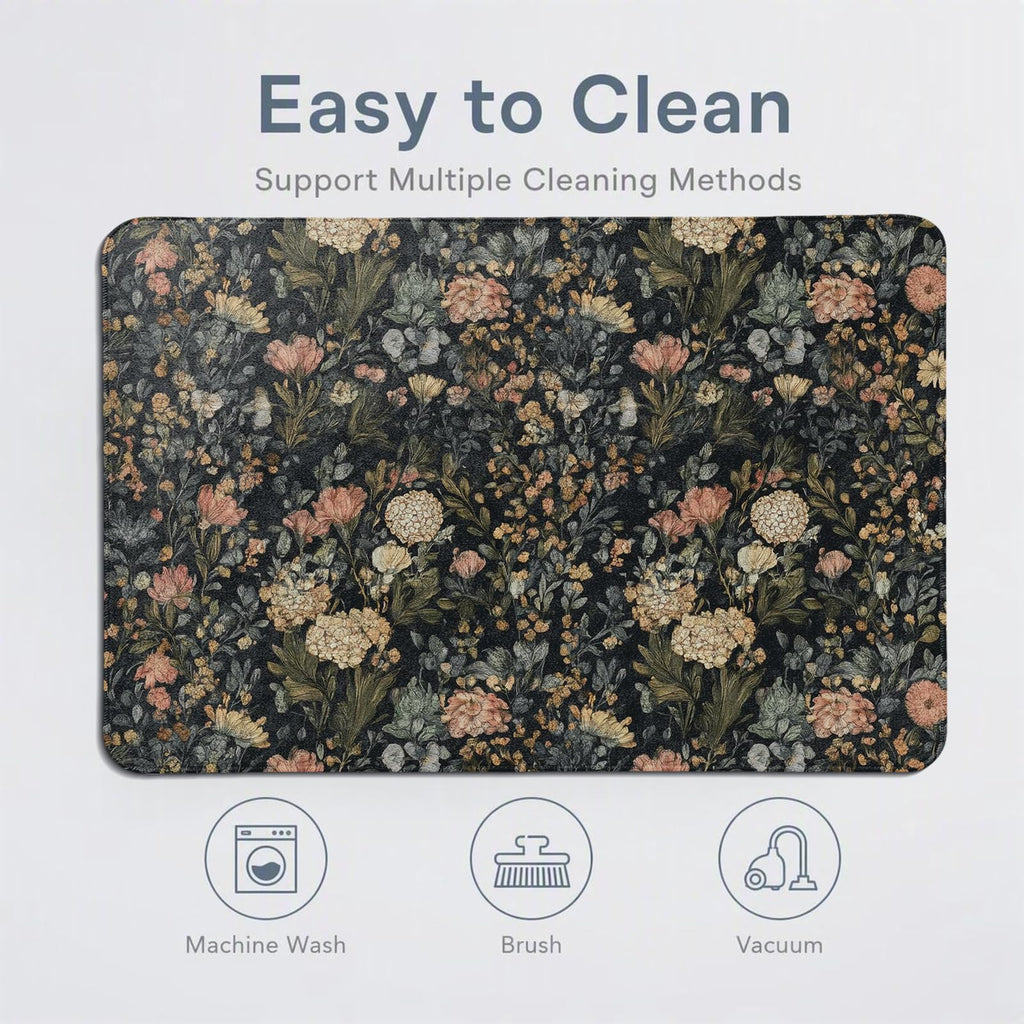 Vintage Dark Moody Floral Bath Mat, Rustic Hydrangea Bathroom Mat
