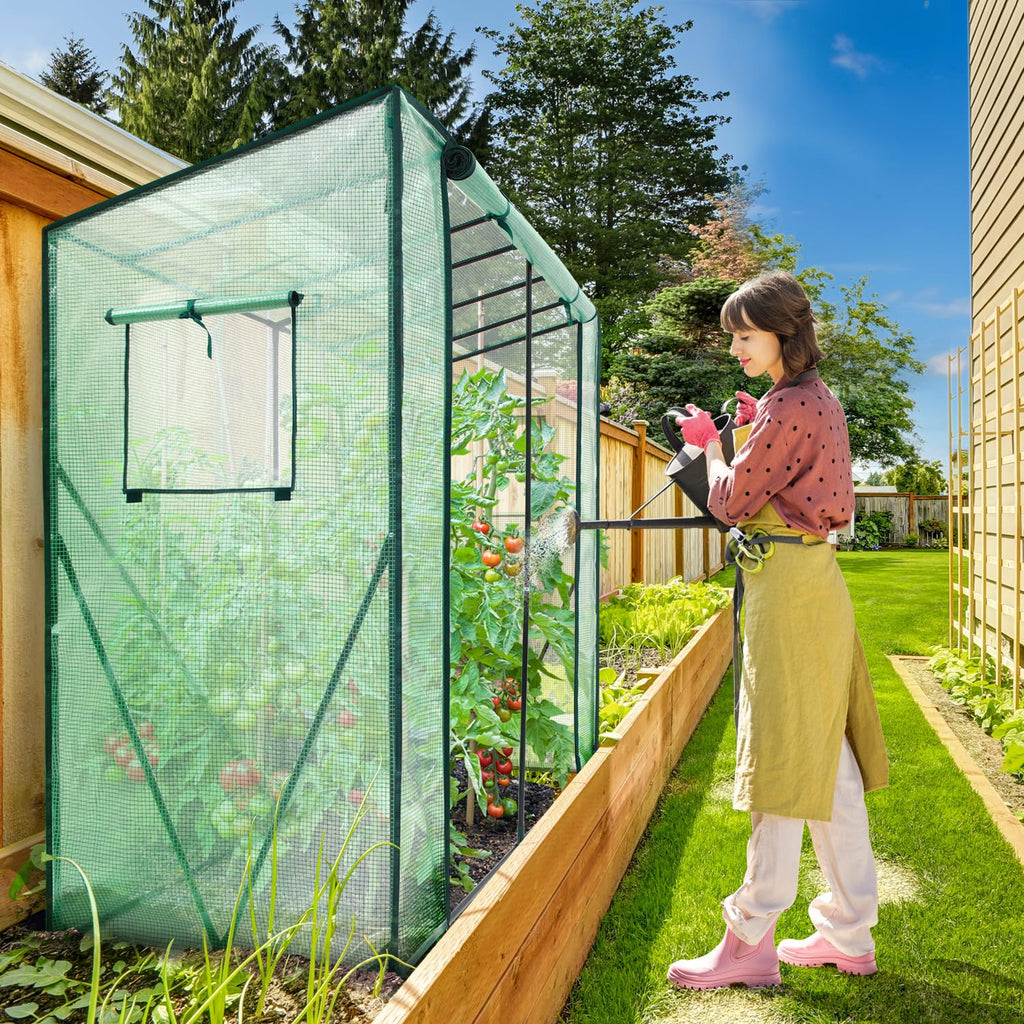 Lean to Greenhouse for Outdoors: Portable Tomato Green House Heavy Duty with Roll-Up Zippered Door, Tall Plastic