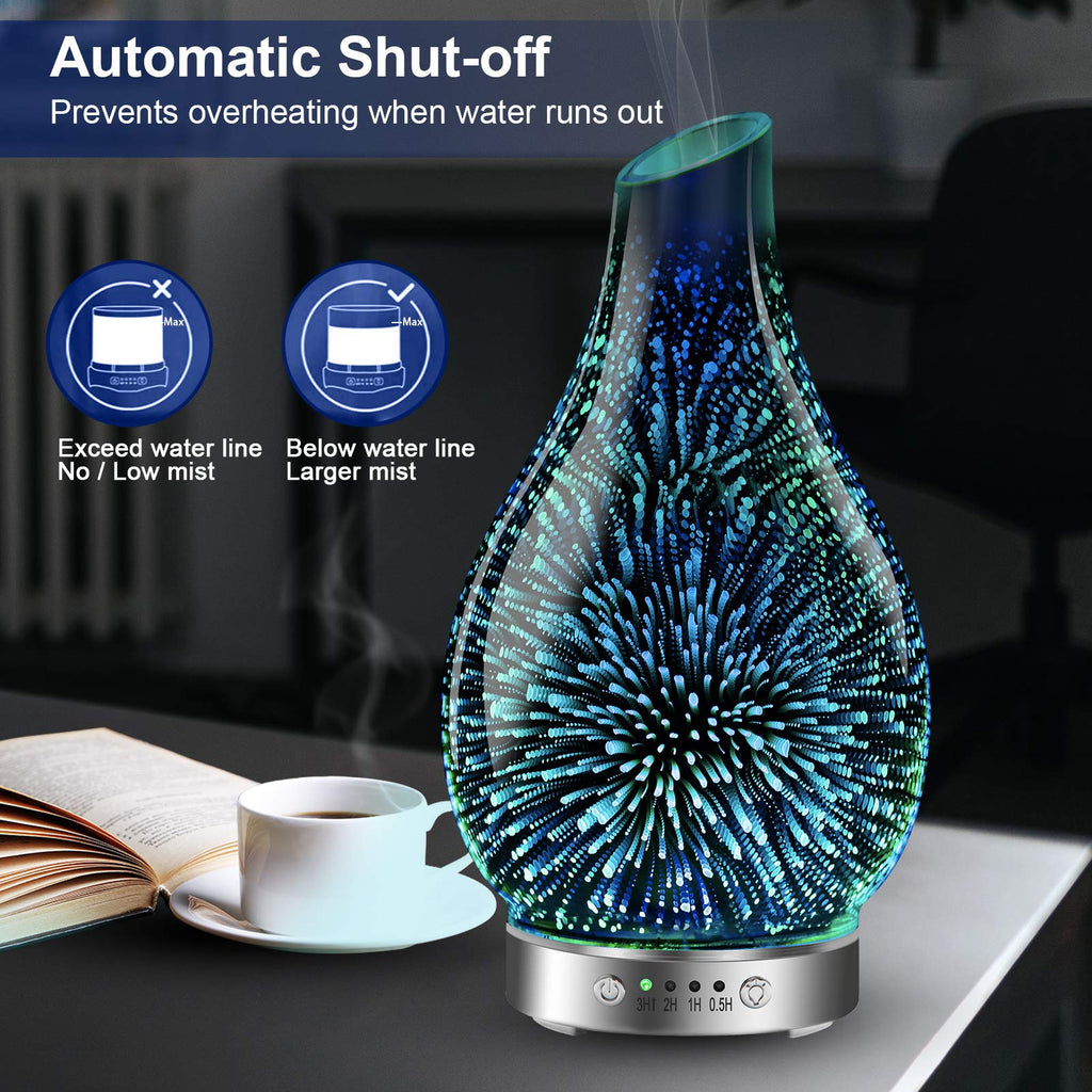 Essential Oil Diffusers 3D Glass Aromatherapy Diffuser Cool Mist Humidifier