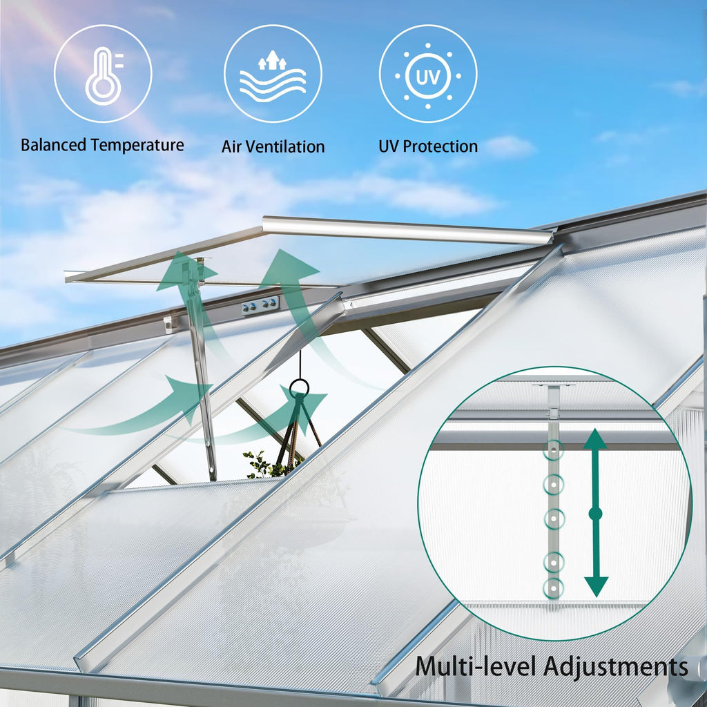 16x6FT Polycarbonate Greenhouse for Outdoors, Large Heavy Duty Aluminum Greenhouses with Sliding Doors and Vent