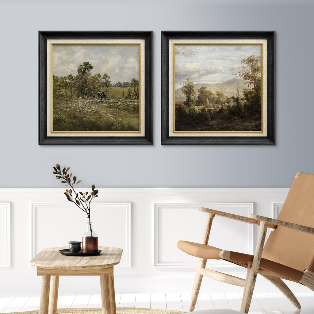 Premium Framed Wall Art Pastoral Landscape with Figure and Meadows in Classic Illustrations Fine Art Decorative Retro