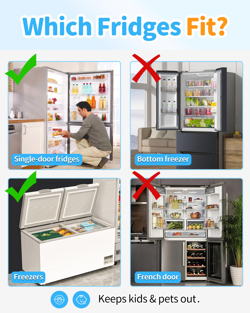 Child Safety Fridge Lock, Auto-Lock, Gray, 2-Pack
