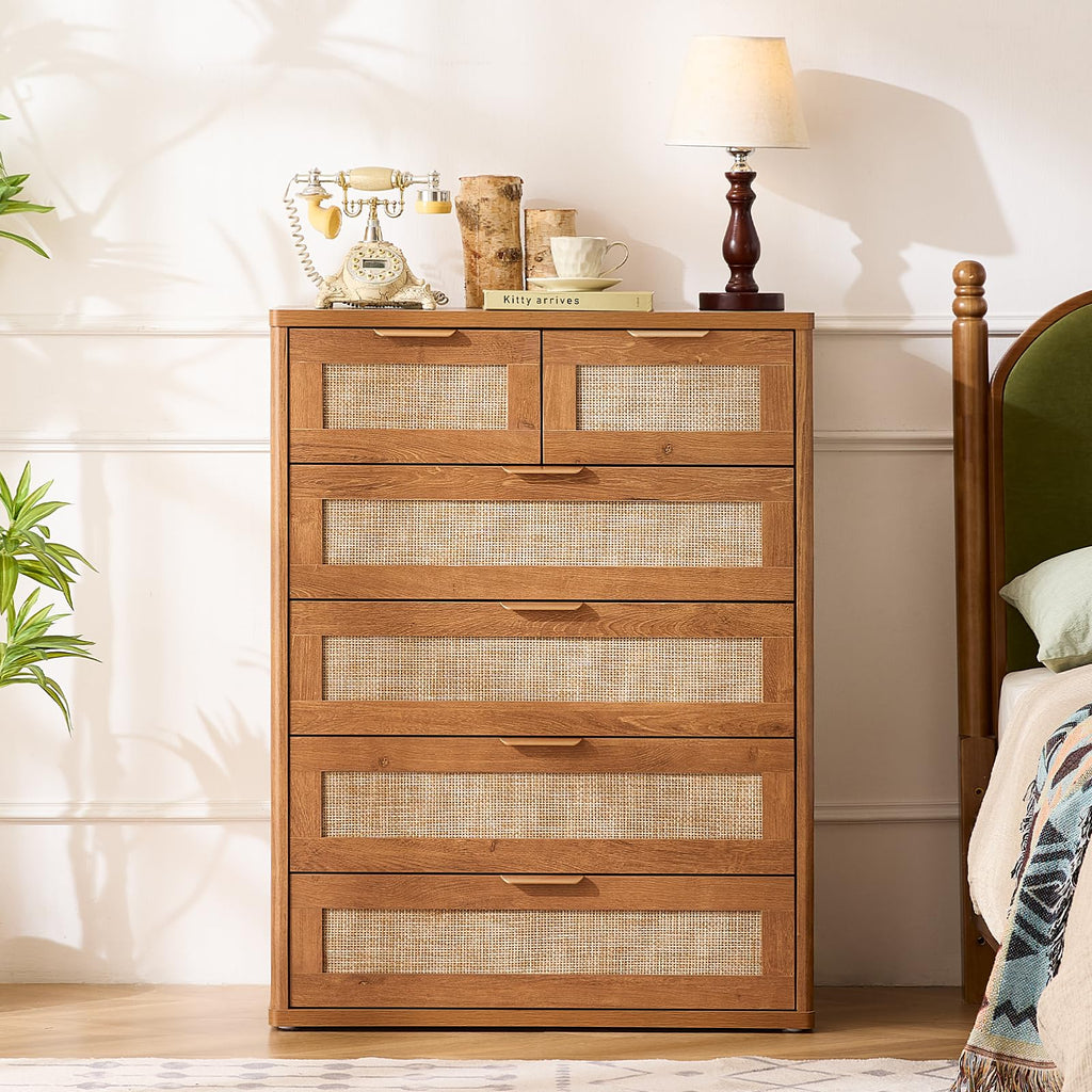 Rattan Dresser, 41" Tall Chest of Drawers