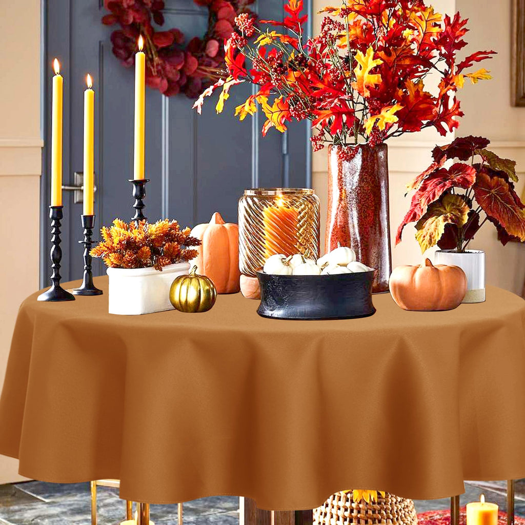 Round Tablecloth 90 Inch Light Brown Fall Table Cloth, Bronze
