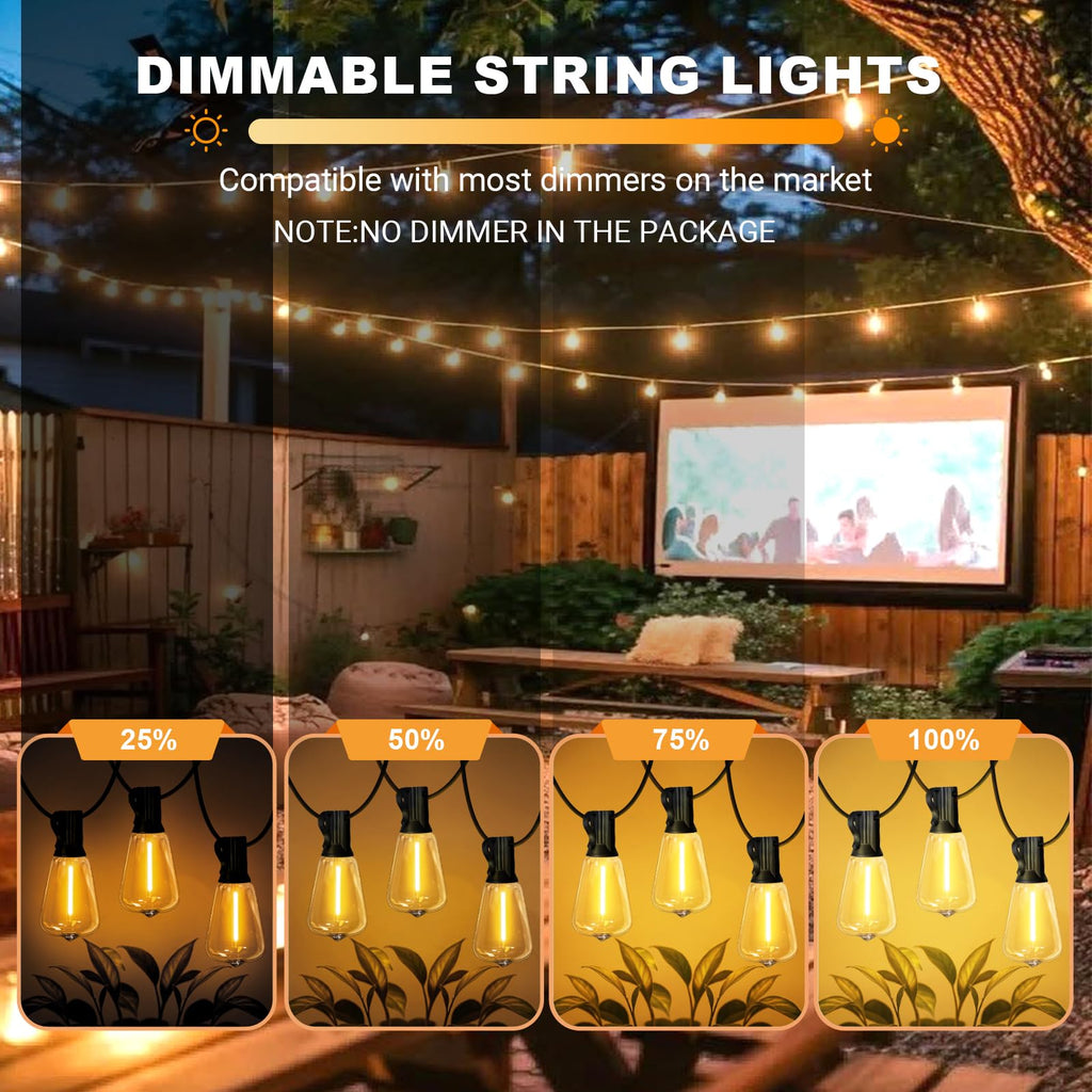 LED Outdoor String Lights Patio Lights with 52 Shatterproof ST38 Vintage Edison Bulbs, Outside Hanging Light