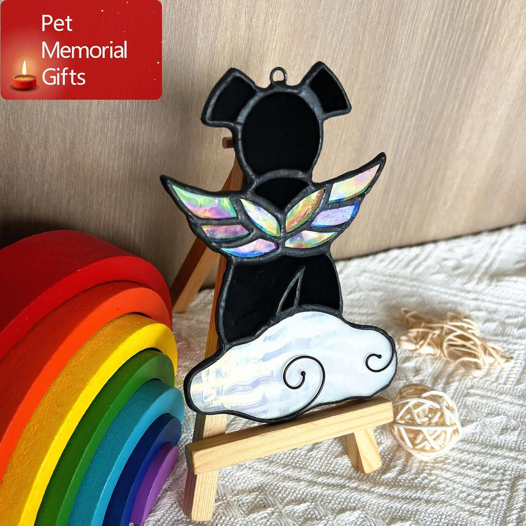 Stained Glass Angel Wings Dog Memorial Gifts for Loss of Dog Sympathy Bereavement Gift Suncatcher, Rainbow Bridge Pet