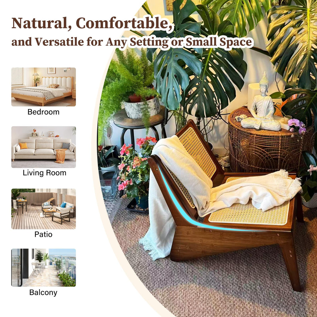 Rattan Accent Chair, Compact Low-Profile Bamboo Chair in Walnut