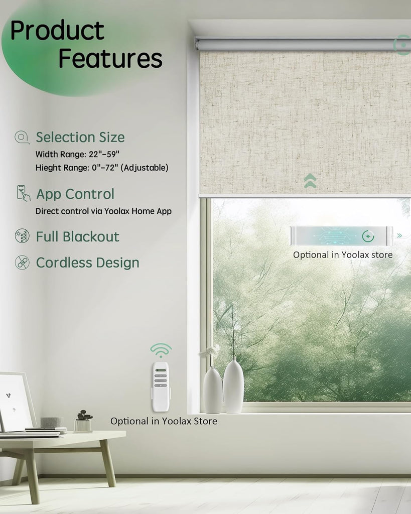Motorized Blinds App Control, Artisan Beige, | Automatic Roller Shades App Control Home Office, Electric Blinds for