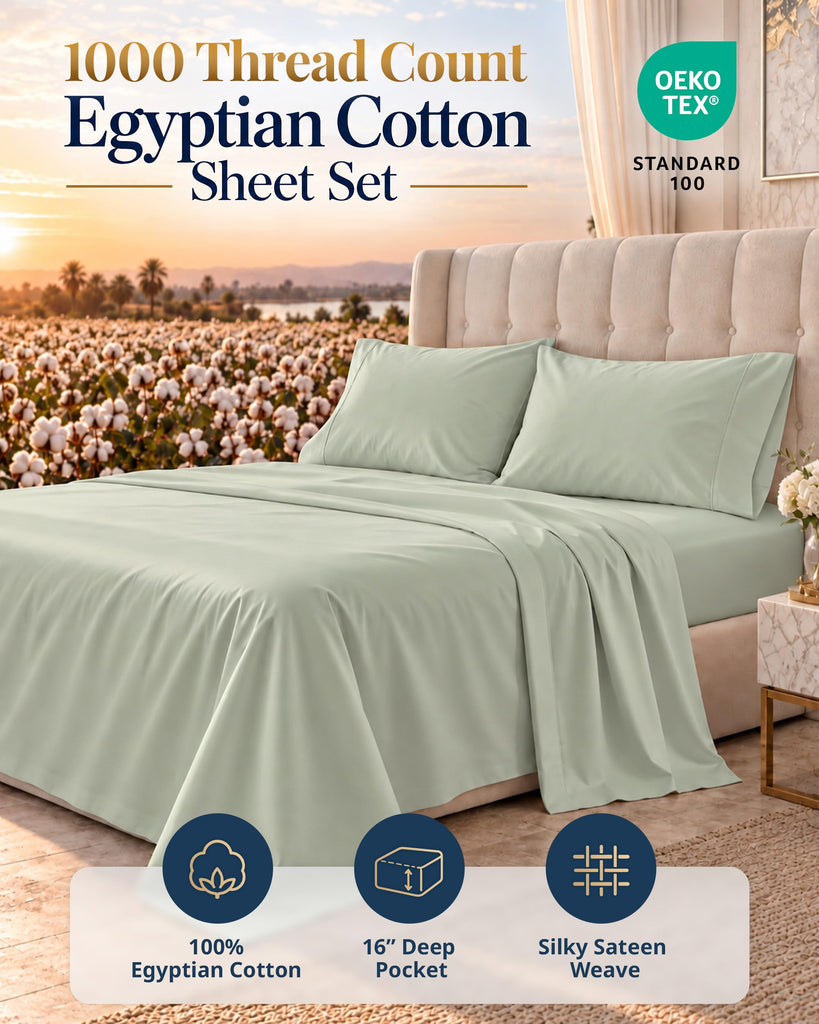 King Bed Sheets 1000 Thread Count 100% Egyptian Cotton - Mineral