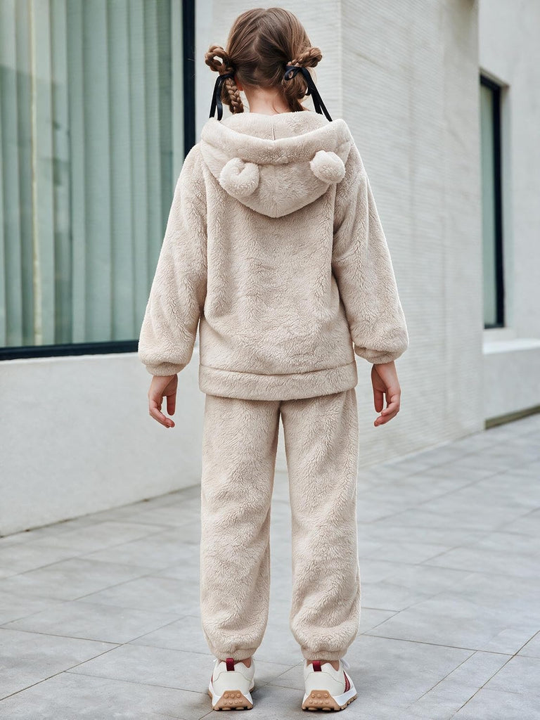 Girls 2 Piece Fleece Tracksuit Set Full Zip Fuzzy Hoodie and Pants