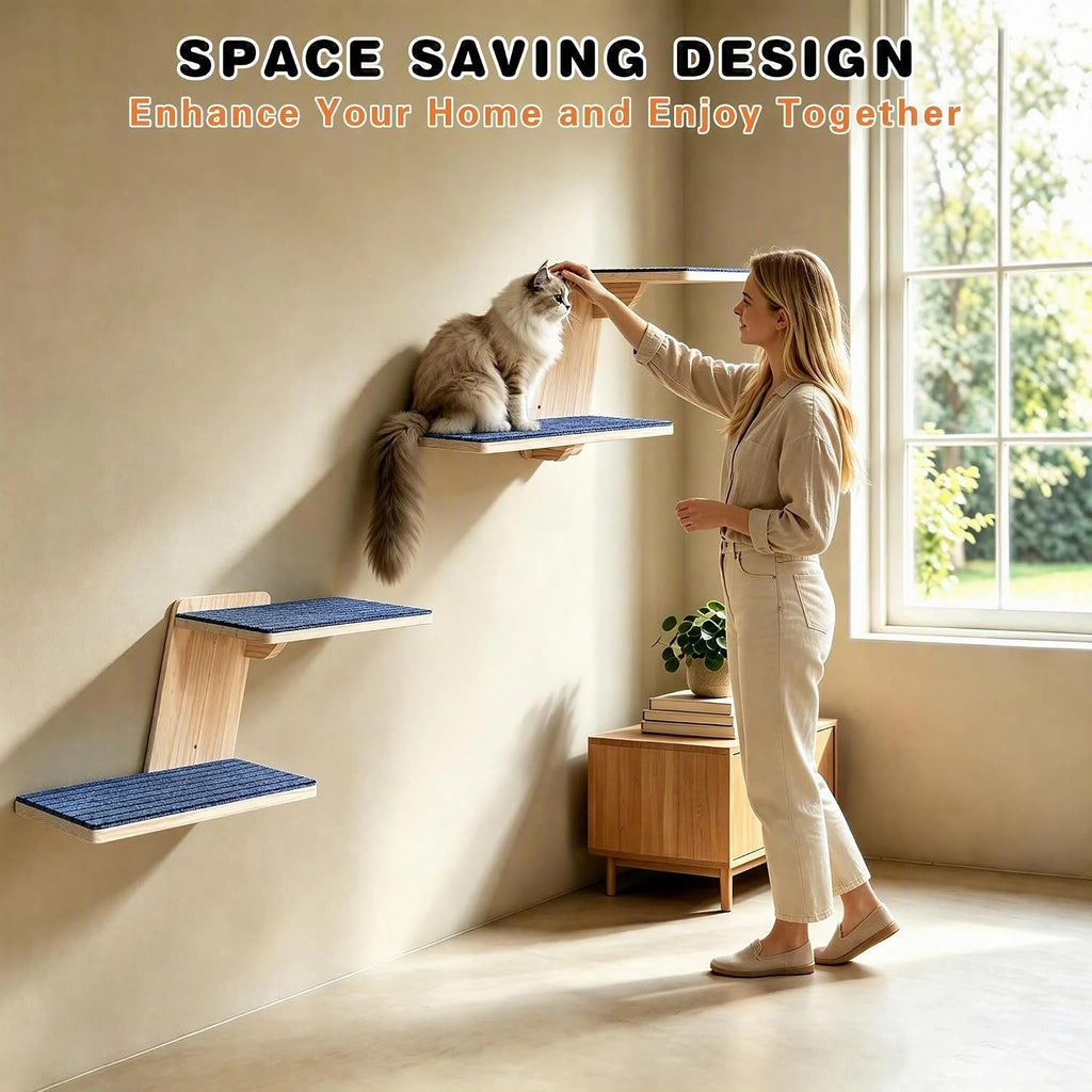 Large Cat Wall Shelves, Solid Wood Wall Mounted Cat Climbing Perch