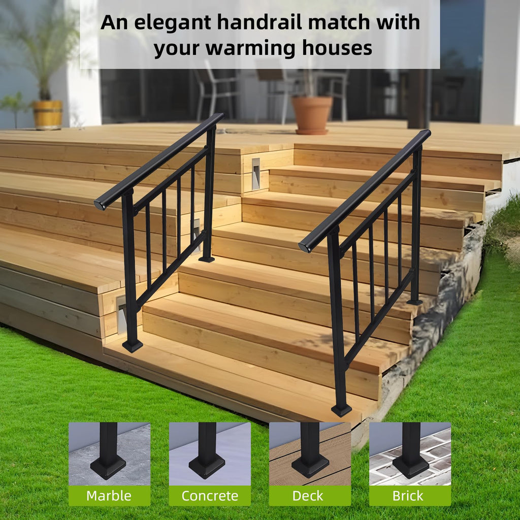 Upgrade 2 in 1 3 Step Stair&Horizontal Handrails, Adjustable 40"x38" Stair Railing Kits, Black Wrought Iron Hand