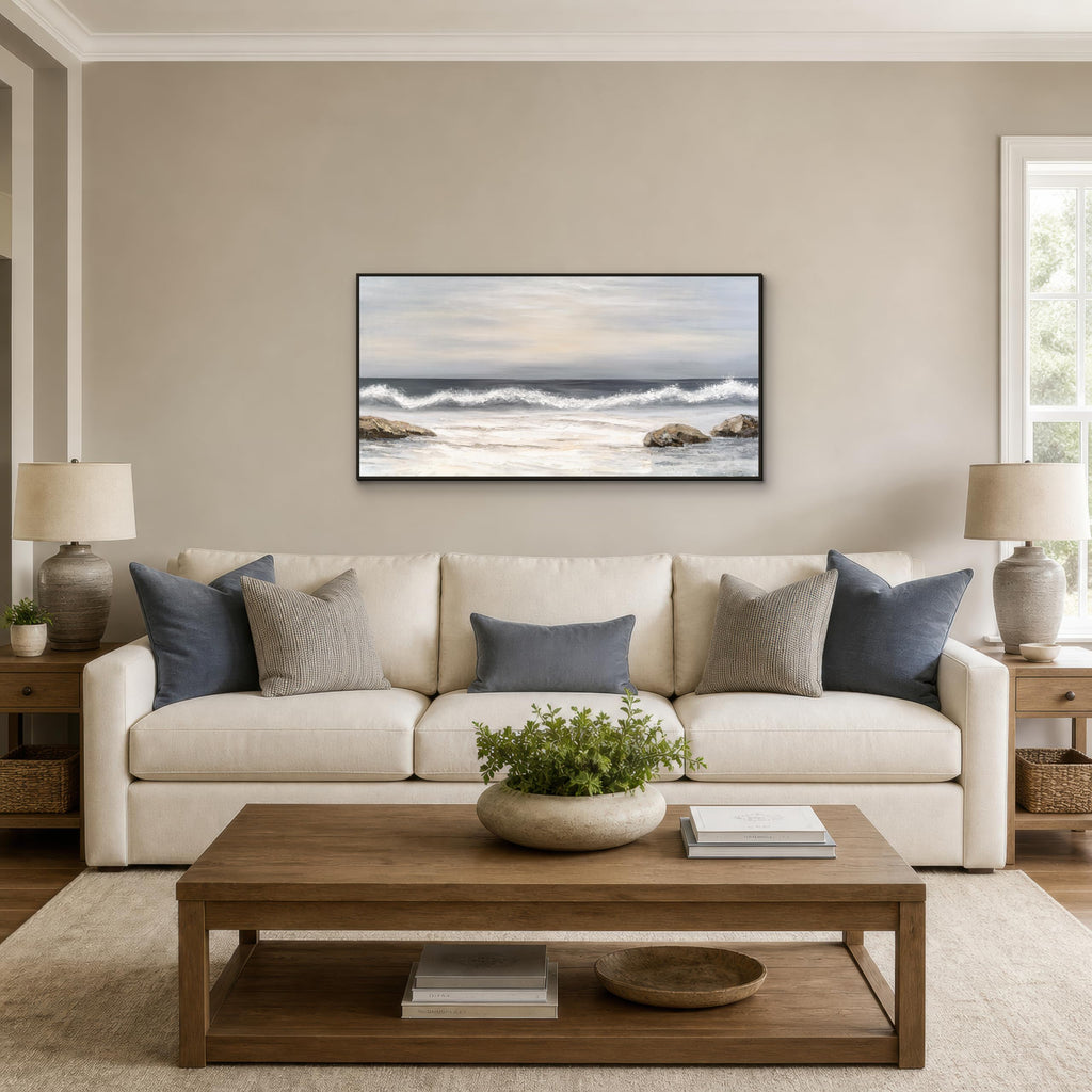 Framed Ocean Wave Canvas Wall Art, 48 x 24 Inches