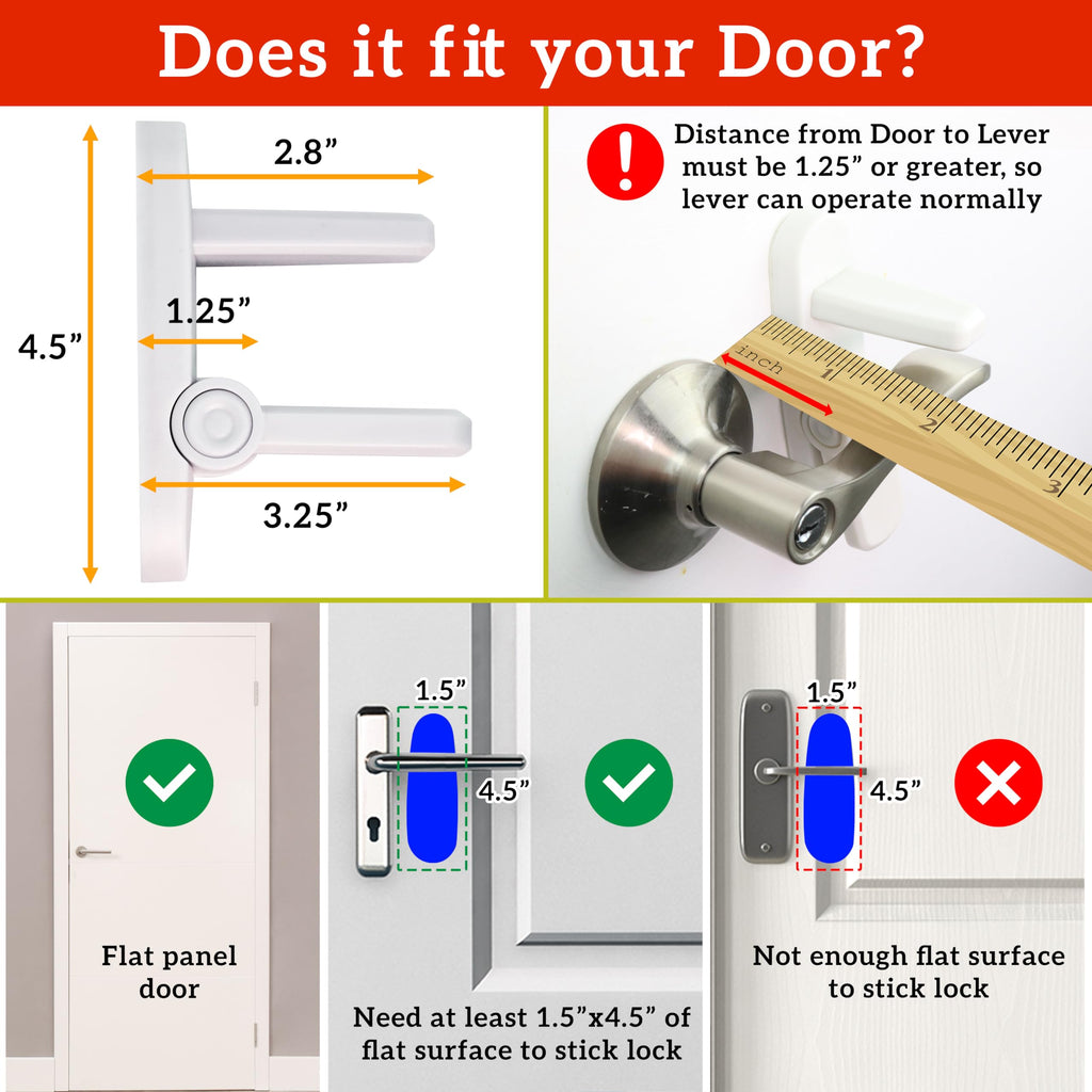 Proof Door Handle Lever (2-Pack) with 2 Extra Adhesives - Easy One-Hand Operation for Adults. Durable ABS with 3M