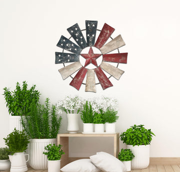 21" Tall Indoor/Outdoor Patriotic Windmill Wall Art Decor