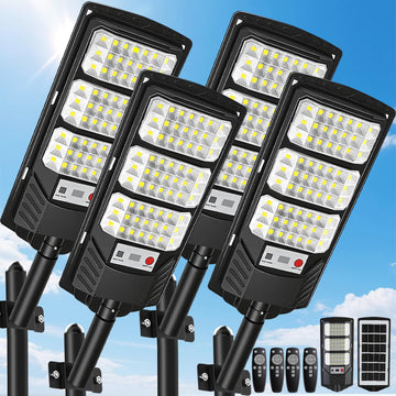 4 Pack Solar Street Lights Outdoor, 6500K Solar Lights Outdoor Waterproof with Motion Sensor, Lamparas Luces Solares