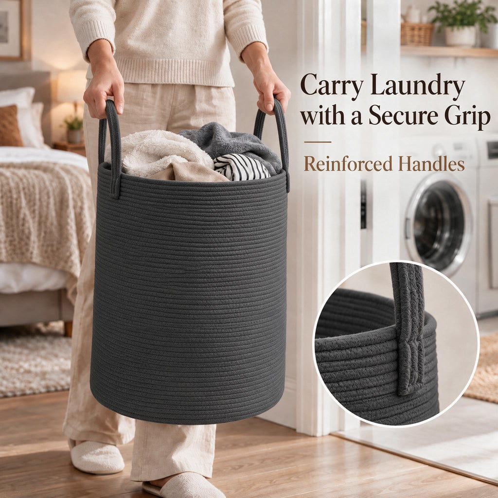 Cotton Rope Laundry Basket Hamper, Black